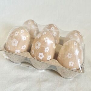 Bullseye Playground 6pk Natural Wood Floral Decorative Eggs Easter Spring Decor